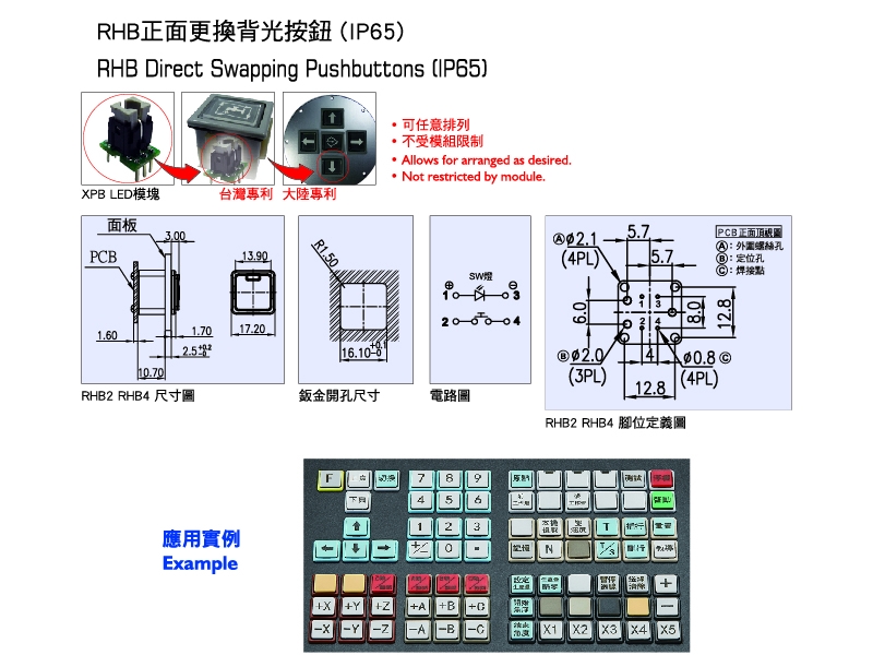RHB正面更换背光按钮（IP65）